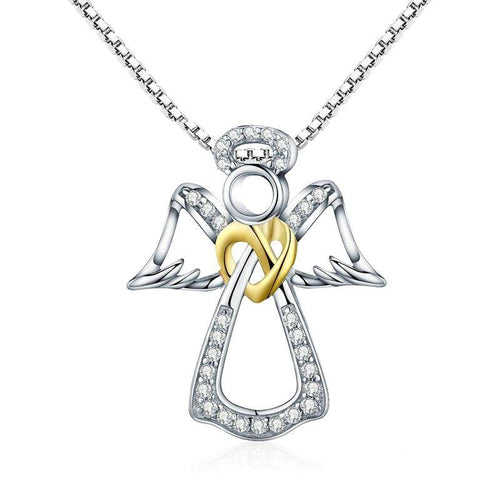 Sterling Silver Guardian Angel Necklace Diamond Necklace for Women