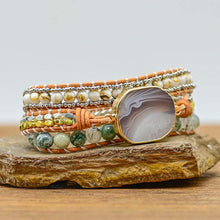 Load image into Gallery viewer, Natural Cut Agate Bracelet Stone Alloy Beads Hand Woven
