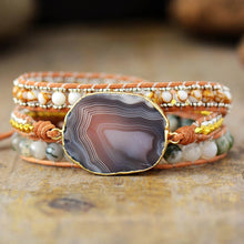 Load image into Gallery viewer, Natural Cut Agate Bracelet Stone Alloy Beads Hand Woven