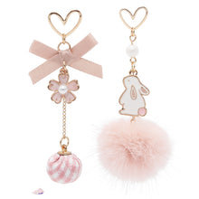 Load image into Gallery viewer, Rabbit Cherry Blossom  925 Silver Soft Cute Japanese Cute Hair Ball Earring Female Asymmetric Earrings Ear Clip Accessories