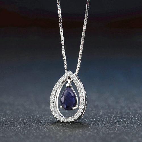 Ladies 925 Sterling Silver Necklace Sapphire Pendant
