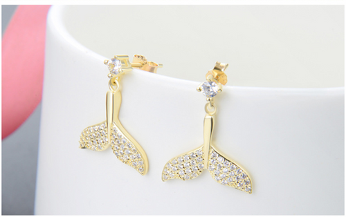Earrings s925 sterling silver fishtail stud earrings