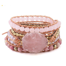 Load image into Gallery viewer, Natural Stone Bracelet  Quartz Leather Wrap Bracelets For Women Rose Gems Beads Jewelry 5 Strand