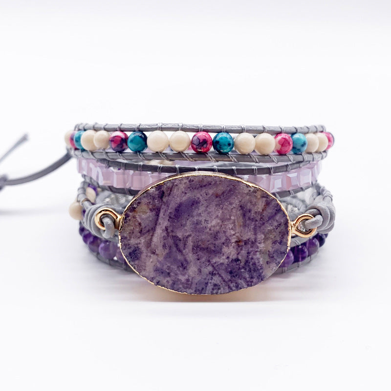 Bohemian Bracelet Purple Jade Bracelet Braided Leather Bracelet